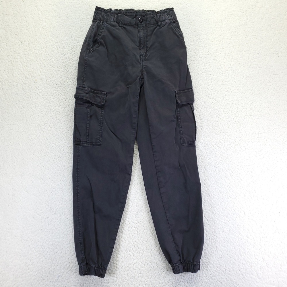 American Eagle Black Cargo Jogger Pants Women 000 Short Elastic Waist Stretch